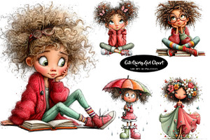 Cute Quirky Girl Clipart PNG, a Seasonal Illustration by CreationArt