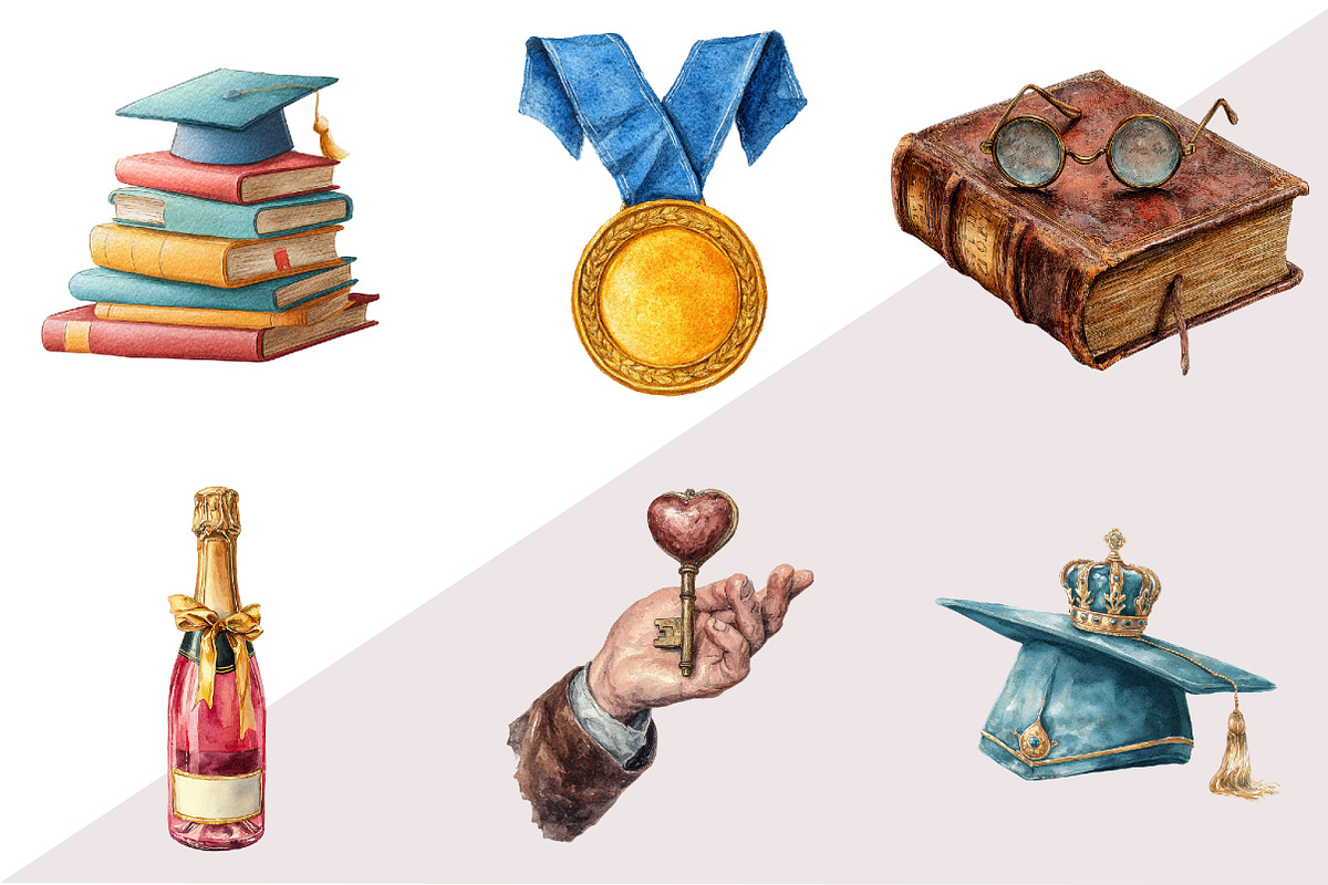 Watercolor Graduation Clipart, an Illustration by Design Market (Photo 3 of 3)
