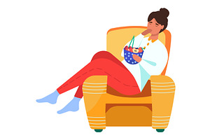 Woman eating fresh fruit from bowl, a Person Illustration by vectorpointstudio