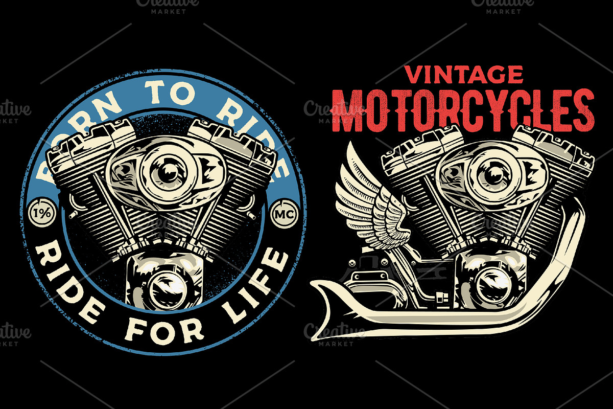 Vintage Motorcycle illustration pack, an Illustration by The BolzStudio (Photo 4 of 8)