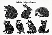 Forest Animals Linocut Clipart, an Animal Illustration by ArtIrisArt (Thumbnail 2 of 4)