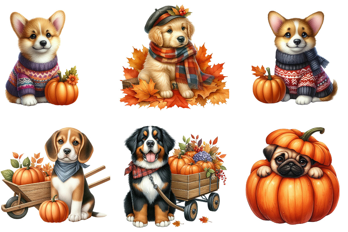 Watercolor Autumn Dog Clipart, a Seasonal Illustration by DreamArtGraphic (Photo 2 of 4)