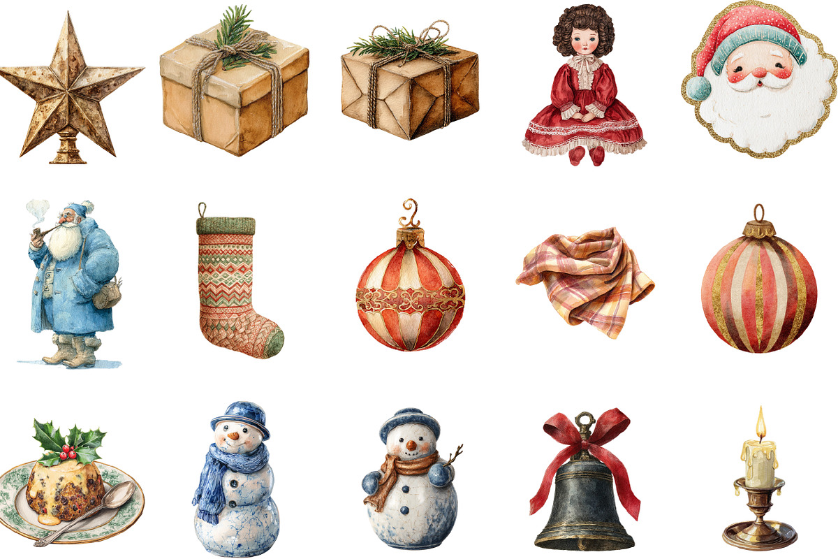 Vintage Old Christmas Clipart Bundle, an Illustration by Designking (Photo 3 of 4)