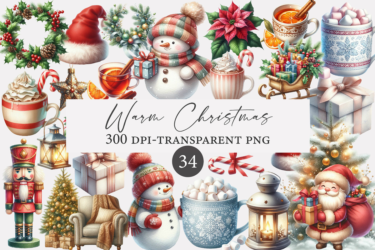 Watercolor Warm Christmas Clipart Bu, an Illustration by Designworld (Photo 1 of 4)