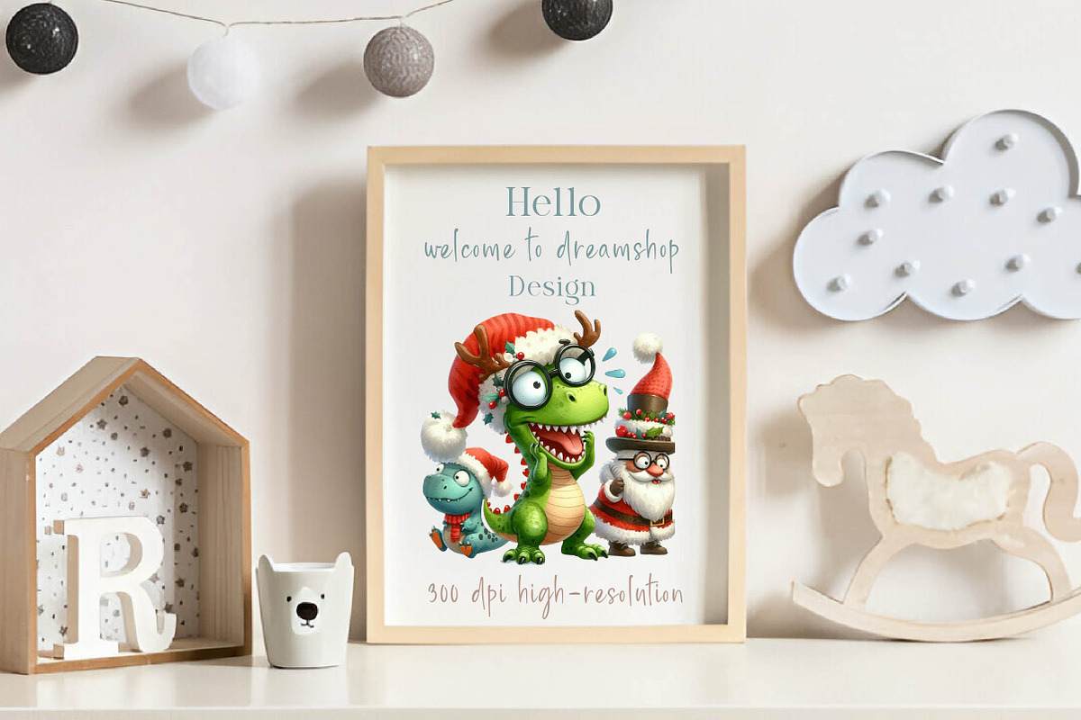 Christmas Funny Dinosaur Clipart, an Illustration by CreationArt (Photo 4 of 6)