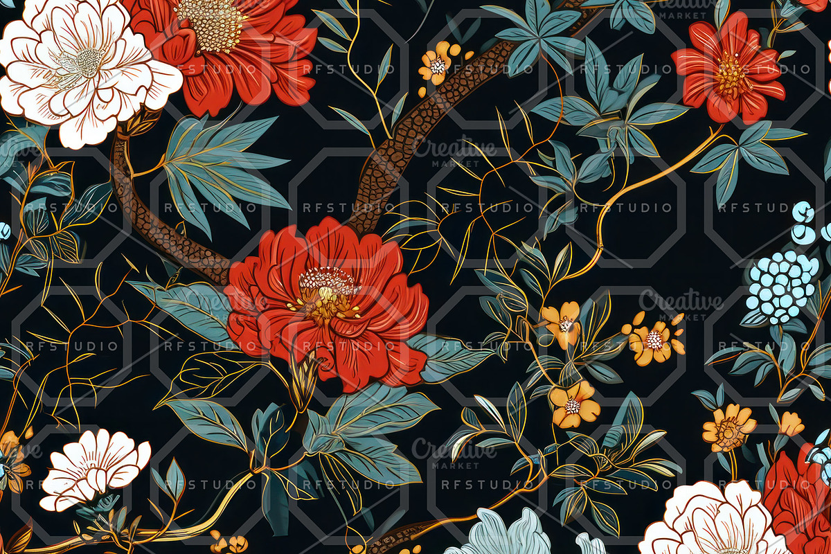GEISHA GARDEN. Seamless Pack, a Texture Illustration by RefinedFantasyStudio (Photo 6 of 9)