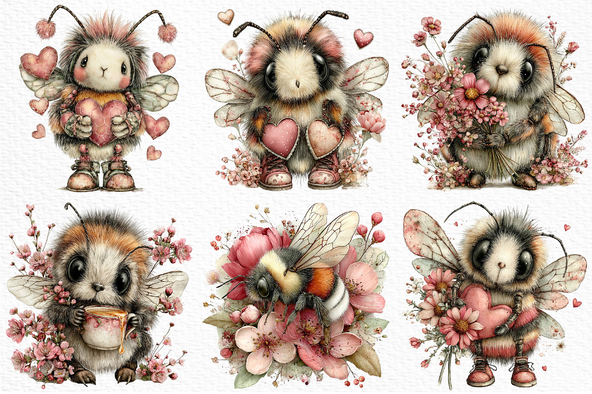 Whimsical Spring Bee Clipart PNG, an Illustration by Craft Nest (Photo 4 of 11)
