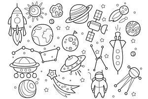 Space Objects In Hand Drawn