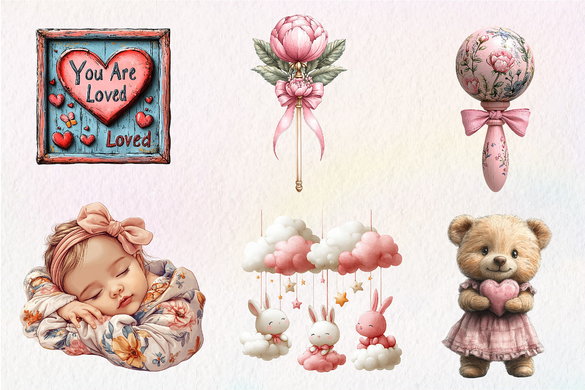 Pink Baby Girl Nursery Clipart, an Illustration by CreationArt (Photo 8 of 9)