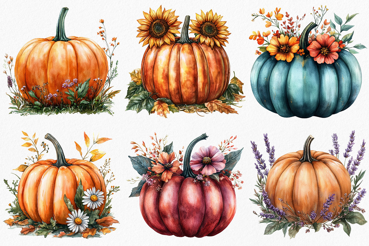 Floral Fall Pumpkin Clipart, an Illustration by Canvas Craft (Photo 3 of 8)