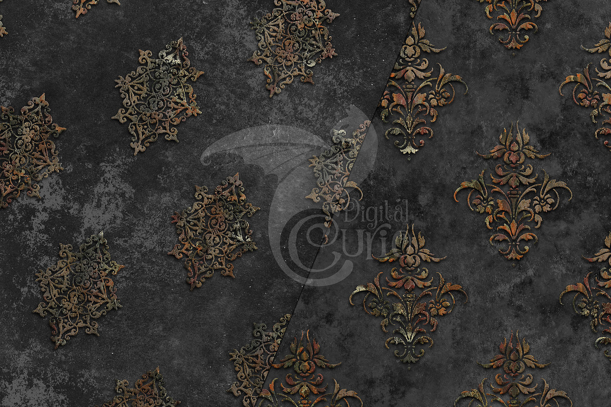 Charcoal and Rust Damask, a Texture Graphic by Digital Curio