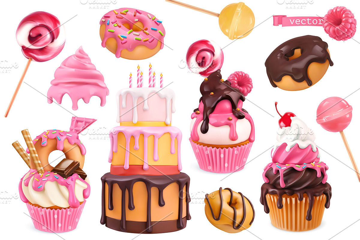 Cake, cupcakes, donuts, vector icons, an Icon by Allevinatis Studio (Photo 1 of 9)