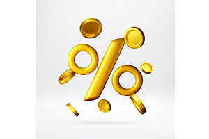 3D Golden percentage symbol with, a Finance Illustration by Abscent