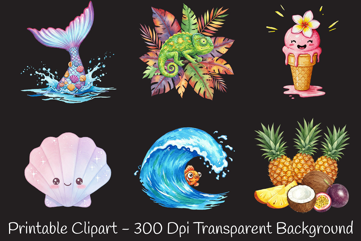 Cute Tropical Summer Clipart, an Illustration by RobertsArt (Photo 6 of 7)