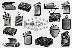 Lighters & Matches Vintage Clip Art