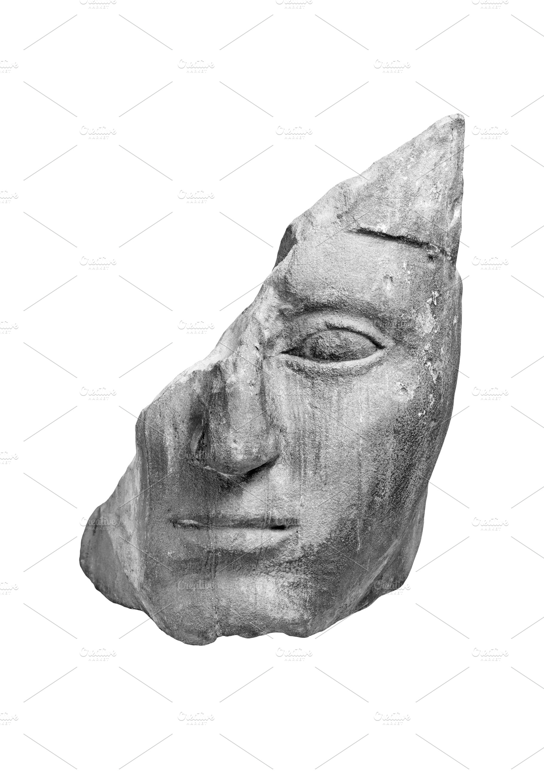 Antique broken stone head isolated, an Arts & Entertainment Photo by BOOCYS