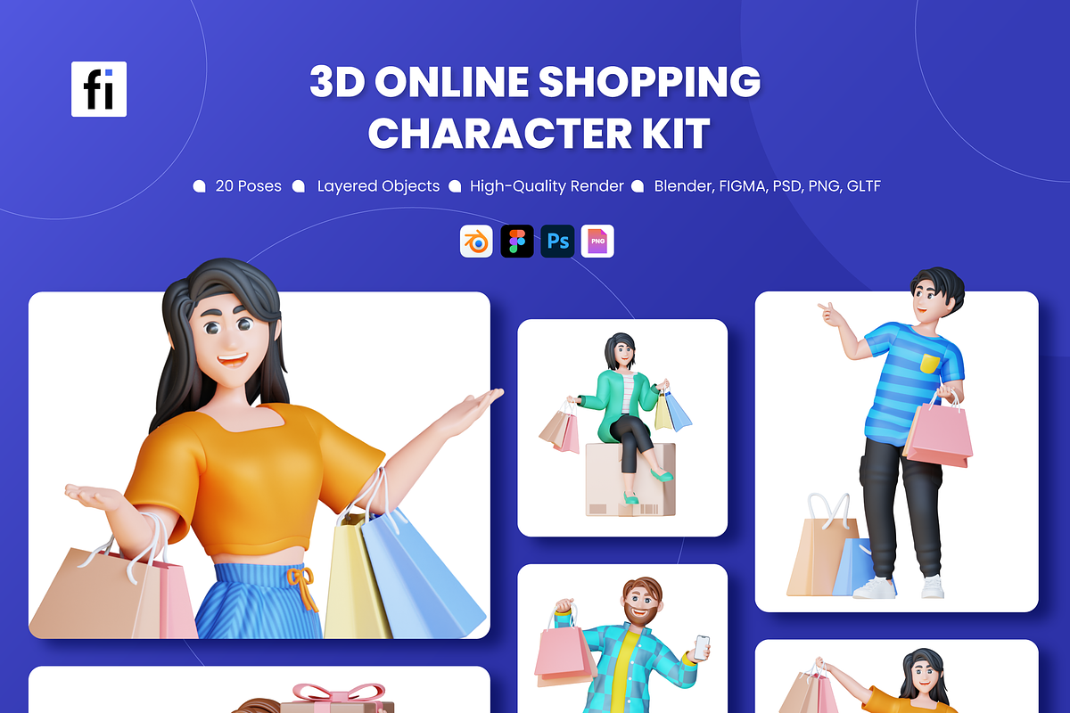 3D Online Shopping Character Kit, a Scene 3D Model by Flat Icons (Photo 1 of 8)