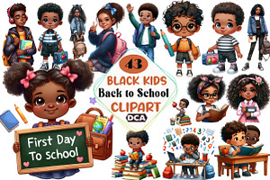 Black Kids Back to School - Clipart, an Illustration by DreamCafeArt