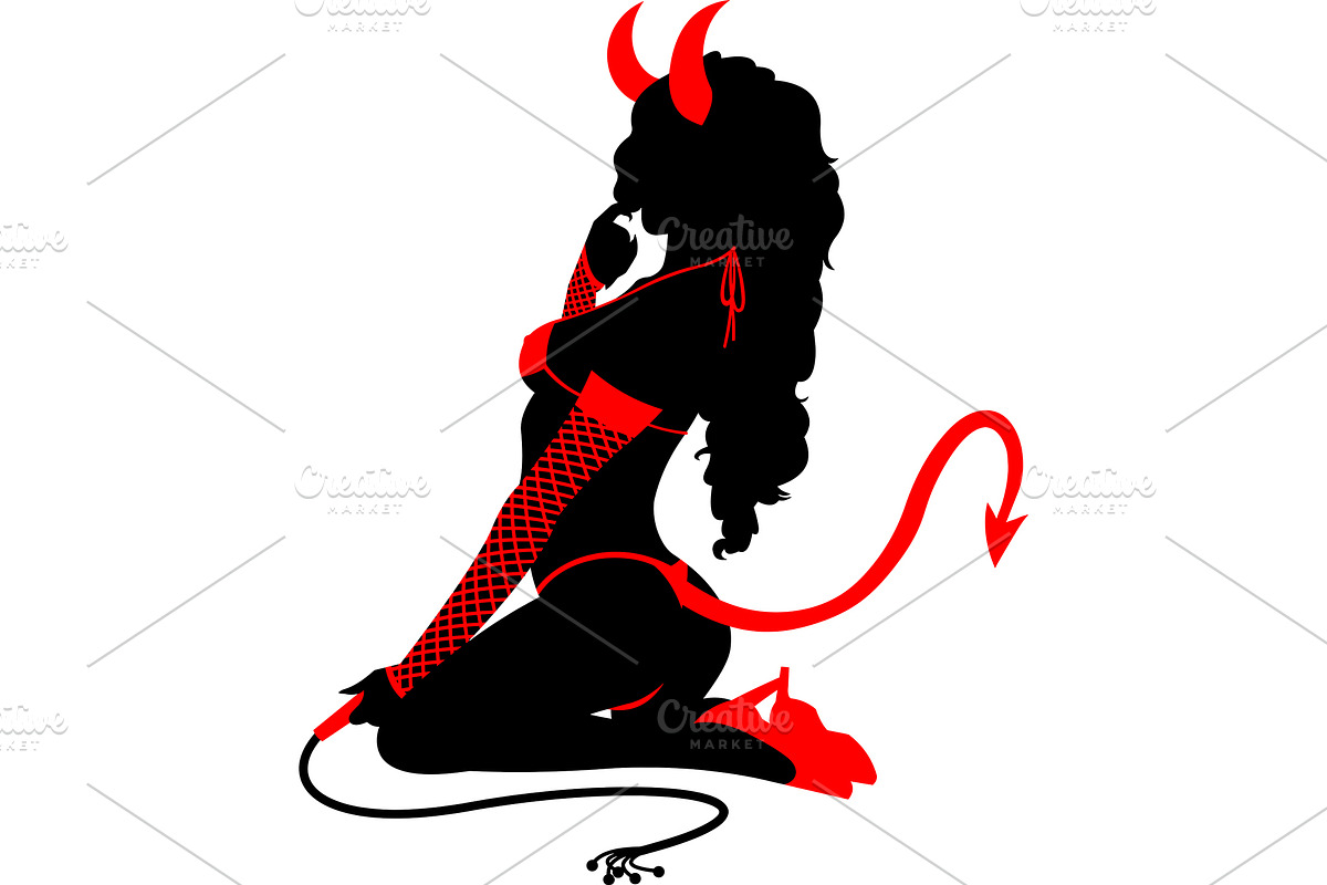 Sexy Devil Girl Silhouette, a Person Illustration by HitToon, image size:1200x800