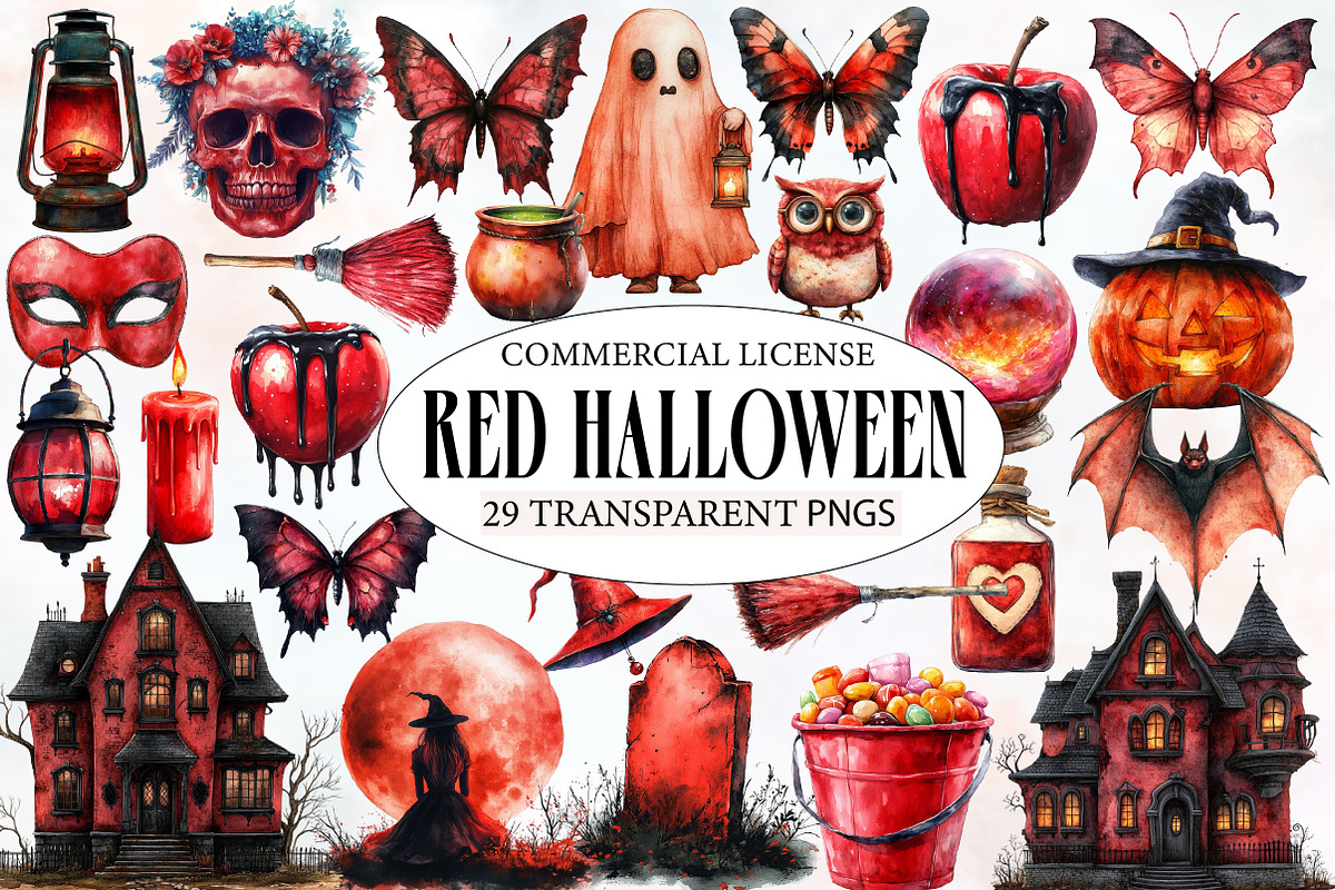 Red Halloween Watercolor Clipart, an Illustration by Designworld (Photo 1 of 5)
