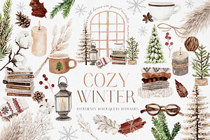 Watercolor Clipart - COZY WINTER