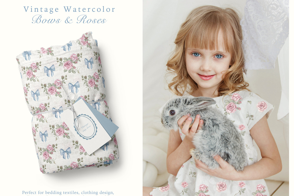 Bows and Roses. Vintage watercolor., a Decorative Illustration by Ooh Lily (Photo 2 of 14)