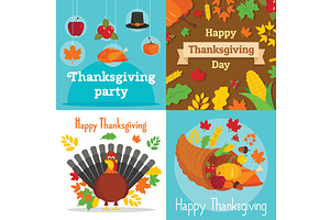 Thanksgiving Day Banner Set, Flat