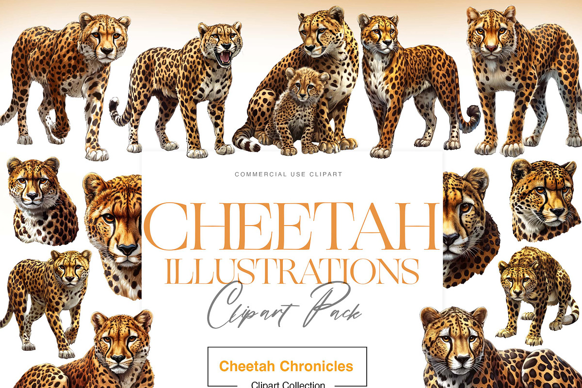 Cheetah Clipart, Wild Cat, Cheetah, an Animal Illustration by BrushstrokeArtGB (Photo 1 of 9)