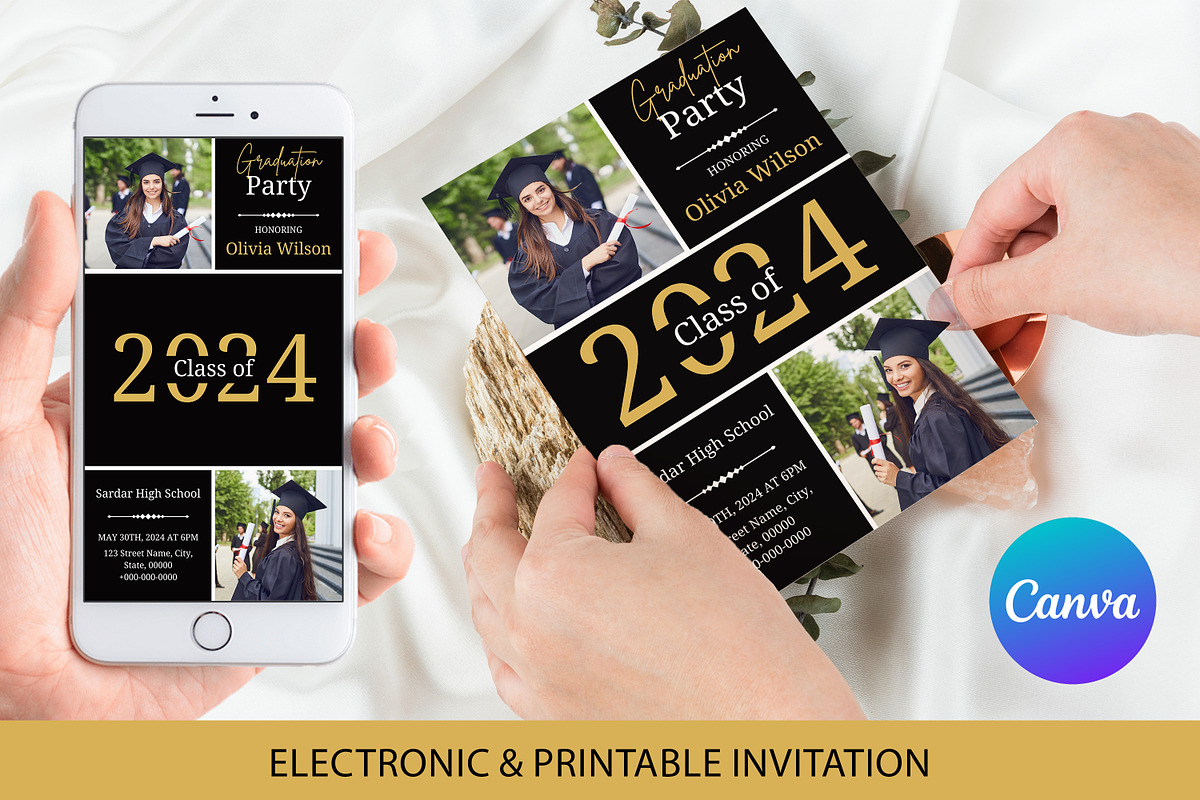 Black-Gold Photo Collage Graduation, an Invitation Template by SmmrDesign (Photo 6 of 6)