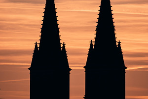 Two Towers at Sunset in Vyšehrad, an Architecture Photo by jakub_kopecky