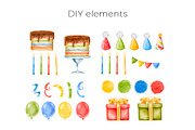 Baby Birthday watercolor clipart, a Seasonal Illustration by Eves_Aquadreams (Thumbnail 4 of 13)
