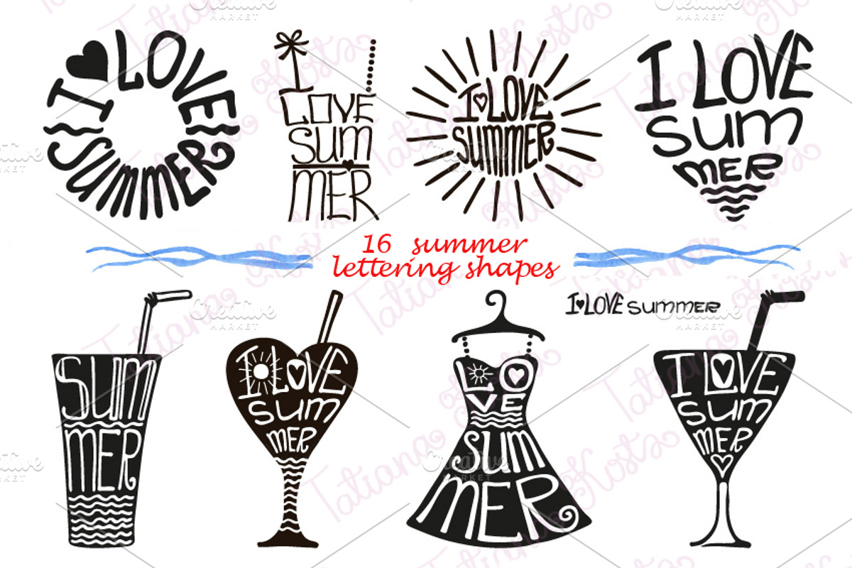 Summer lettering set in black, a Decorative Illustration by Tatianakost49