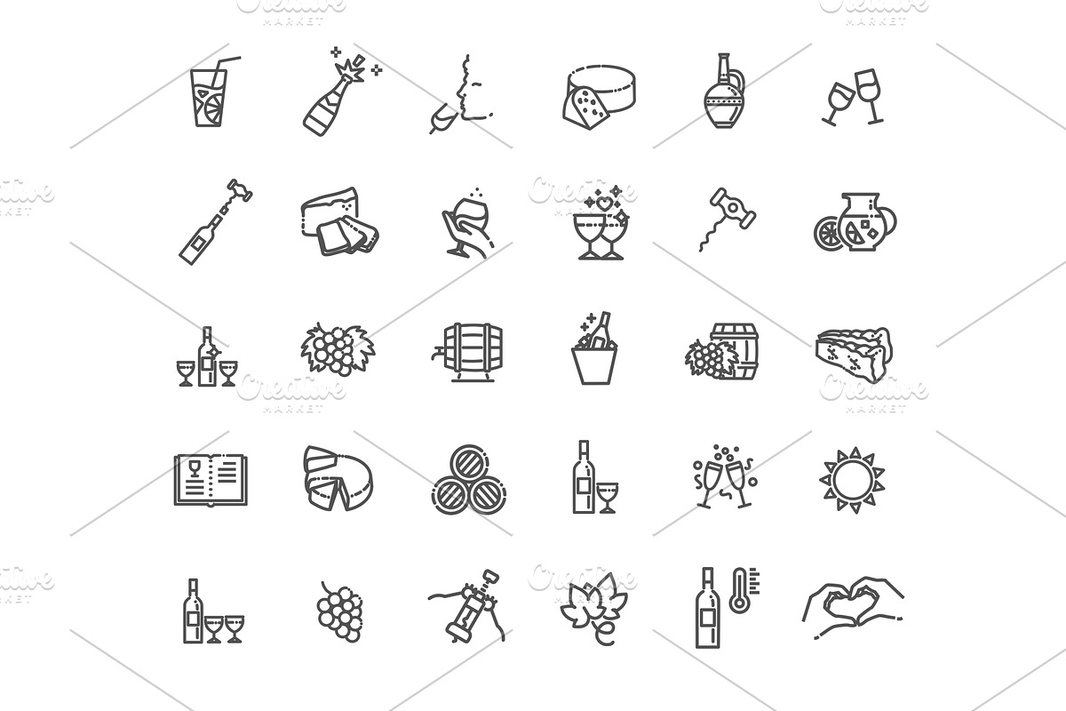 Wine icons, an Outline Icon by Tettygreen