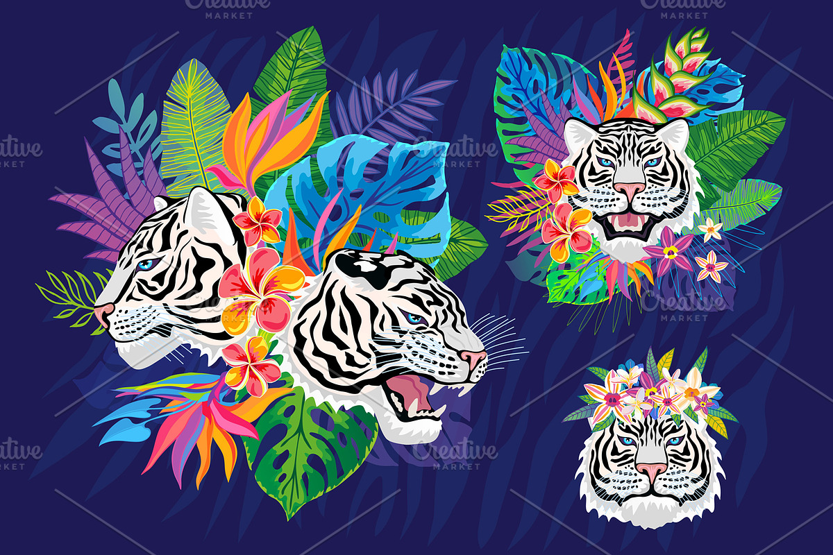 White Tiger in Tropical vector, an Animal Illustration by Iraida_Bearlala (Photo 5 of 10)