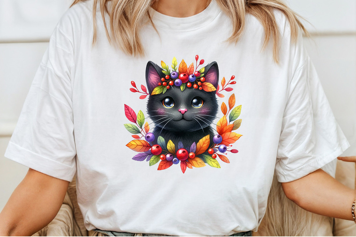 Autumn Black Cat Clipart, an Illustration by Pixels.Craft (Photo 5 of 7)