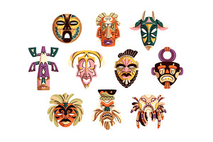 African tribal masks set, background, an Object Illustration by PaperTrident