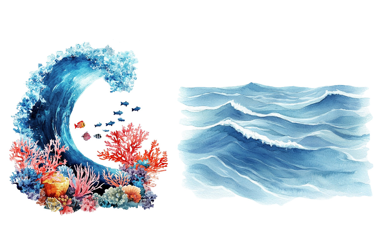 Ocean Waves Watercolor Bundle, an Illustration by Pixels.Craft (Photo 7 of 8)