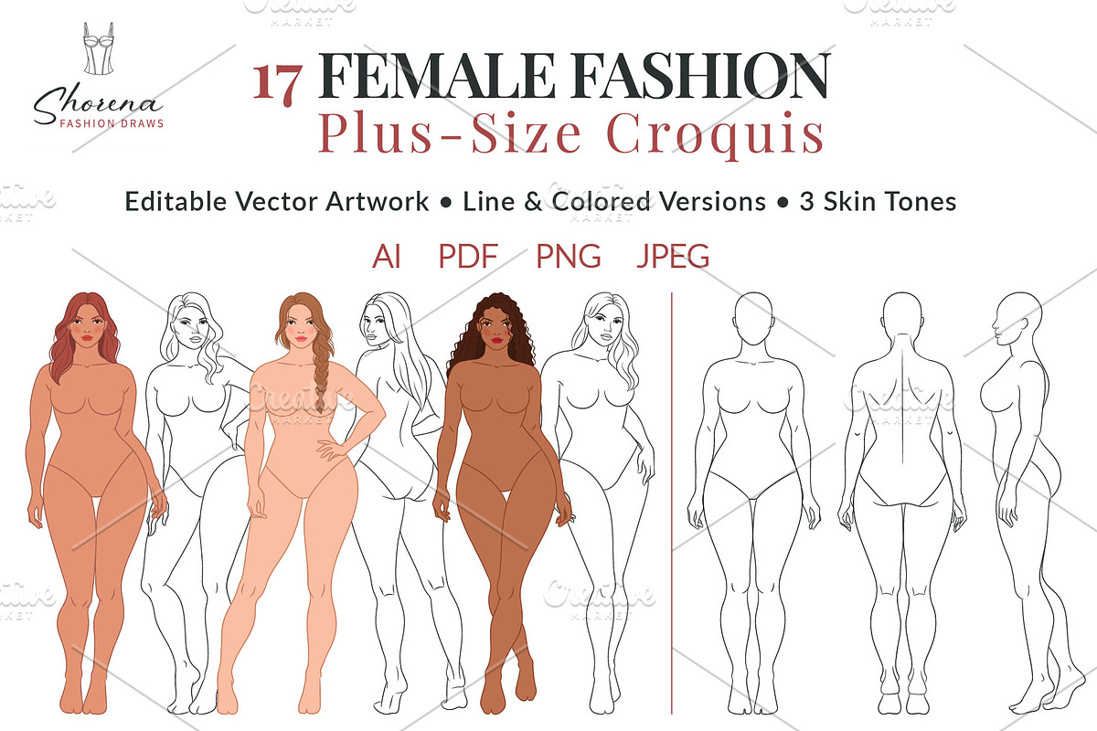 Plus Size Female Fashion Croquis, a Person Illustration by Shorena Fashion Draws (Photo 1 of 13)