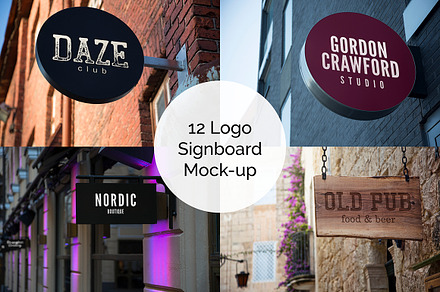 12 Logo Signboard Mock-up Bundle
