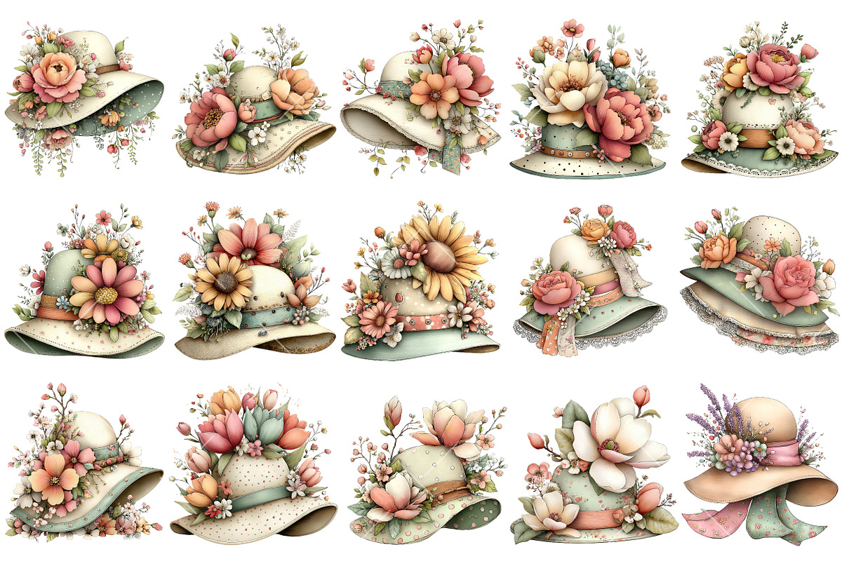 Whimsical Spring Floral Hat Clipart, an Illustration by OK Design (Photo 3 of 6)