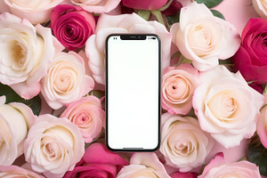 smartphone, background of roses, a Technology Photo by itakdalee