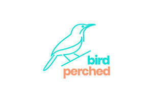 Sharp Beak Bird Perched Twig Logo