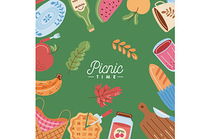picnic time lettering in frame, a Food Illustration by studiogstock