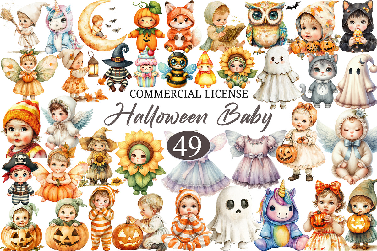 Halloween Baby Costume Clipart, a Seasonal Illustration by designcity5 (Photo 1 of 5)