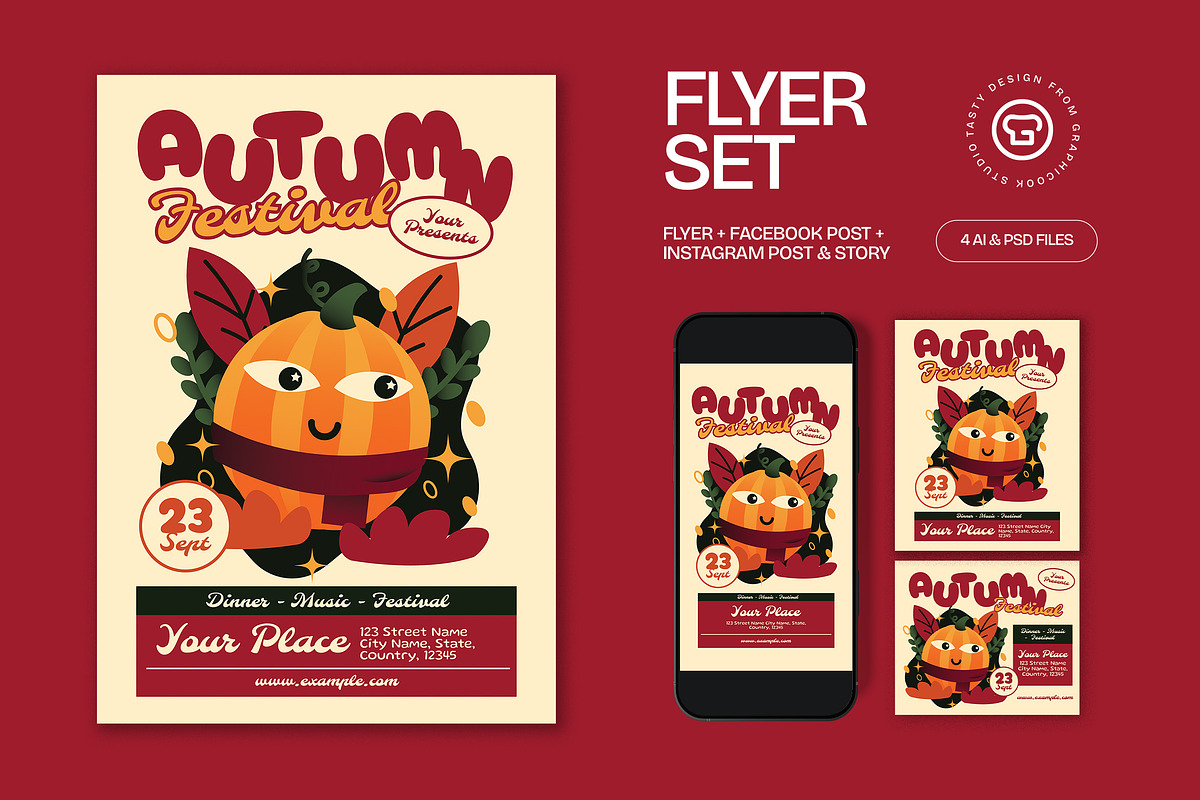 Red Quirky Autumn Festival Flyer Set, a Flyer Template by graphicook (Photo 1 of 3)
