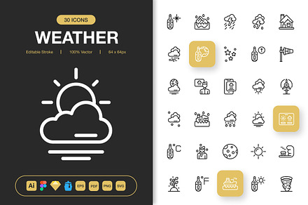 Weather Icons, an Outline Icon by Spacepixel Creative