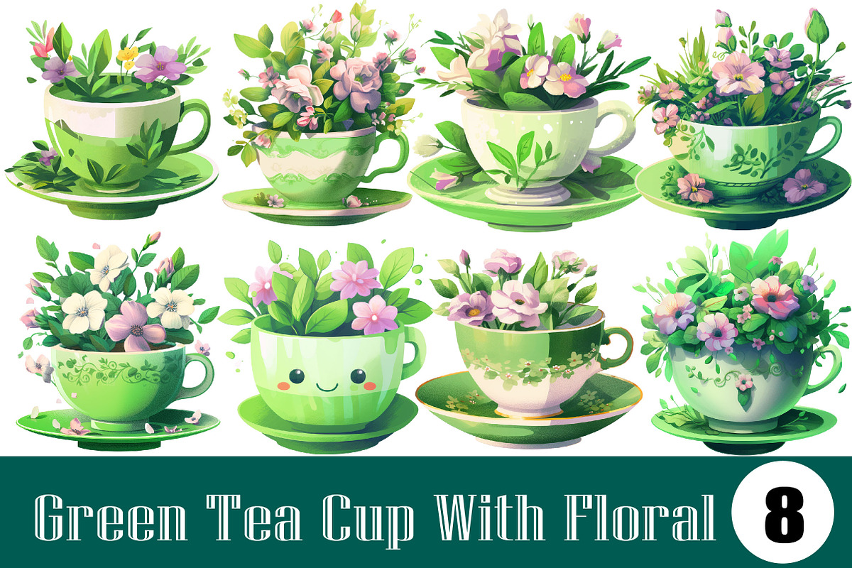 Green Tea Cup With Floral, an Illustration by Wow Magic