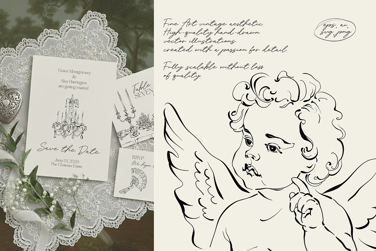 Vintage Wedding Line Art Collection, an Object Illustration by Berentine.art (Photo 8 of 14)