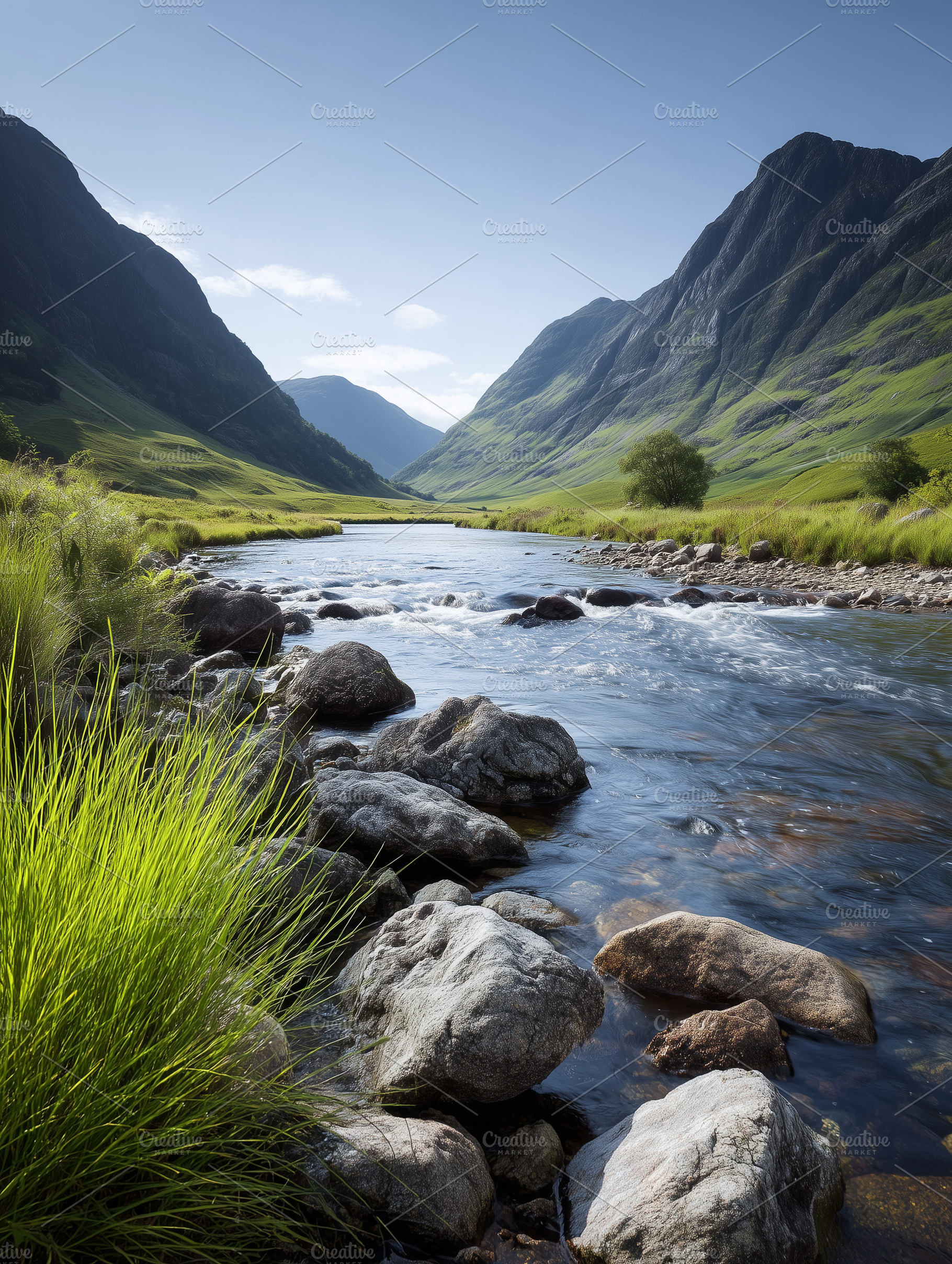 Scenic mountain valley with a clear, a Nature Photo by MistyDay