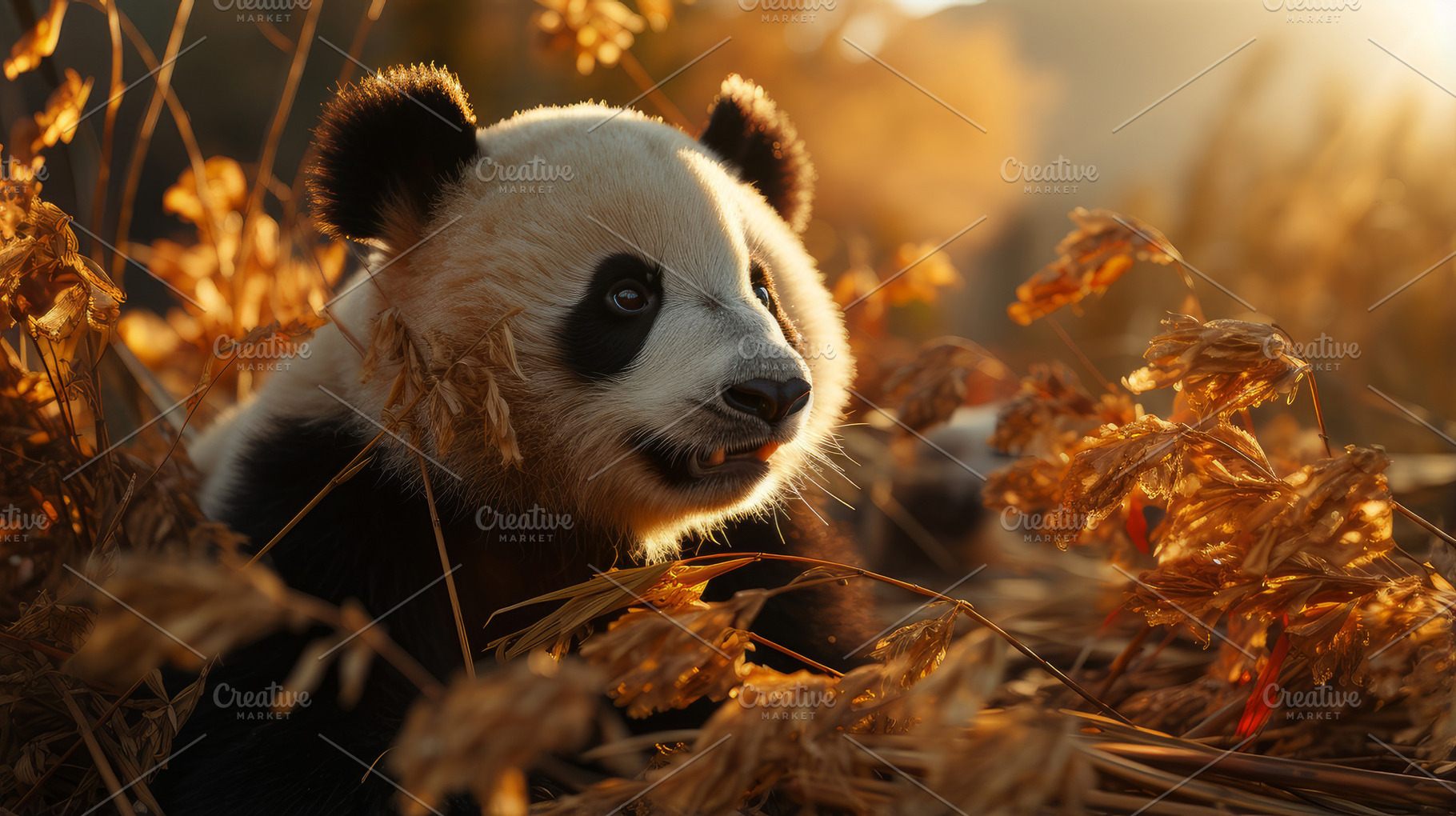 little panda in flowers at sunset, a Photo by Pictures for you!!!!!!!!!